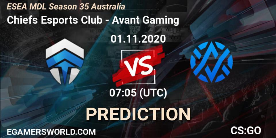 Pronóstico Chiefs Esports Club - Avant Gaming. 01.11.2020 at 07:05, Counter-Strike (CS2), ESEA MDL Season 35 Australia