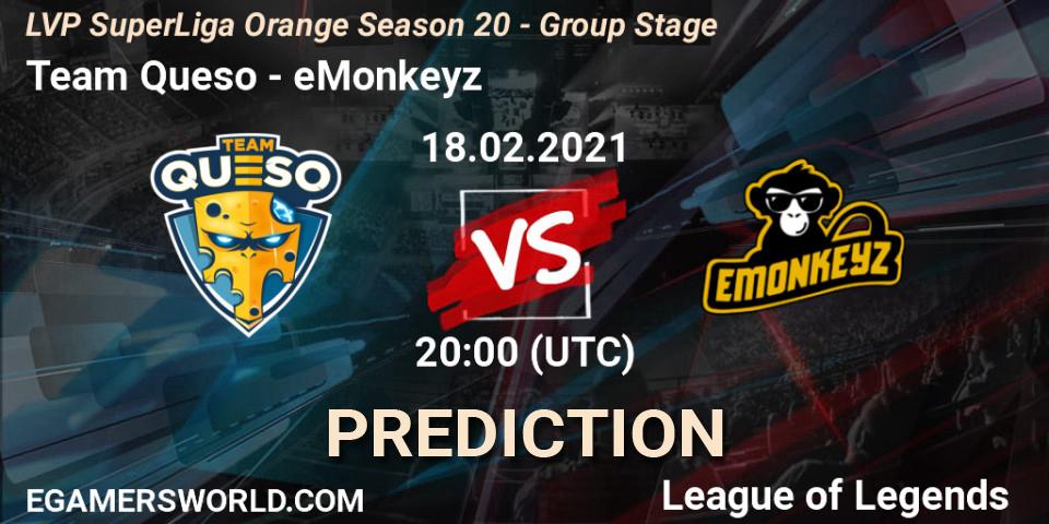 Pronóstico Team Queso - eMonkeyz. 18.02.21, LoL, LVP SuperLiga Orange Season 20 - Group Stage