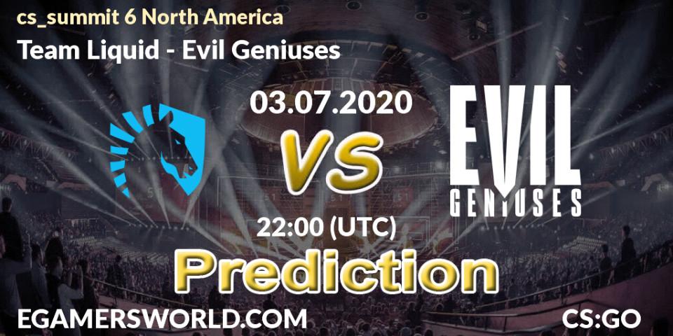 Pronóstico Team Liquid - Evil Geniuses. 03.07.2020 at 23:40, Counter-Strike (CS2), cs_summit 6 North America