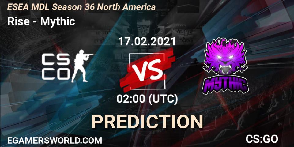 Pronóstico Rise - Mythic. 17.02.2021 at 02:00, Counter-Strike (CS2), MDL ESEA Season 36: North America - Premier Division