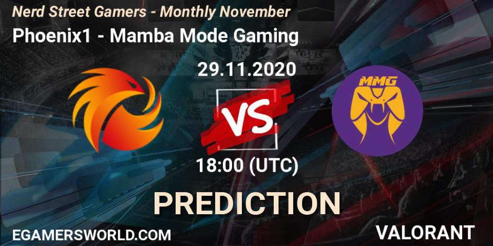 Pronóstico Phoenix1 - Mamba Mode Gaming. 29.11.2020 at 18:00, VALORANT, Nerd Street Gamers - Monthly November