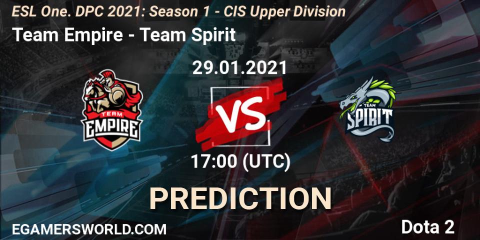 Pronóstico Team Empire - Team Spirit. 29.01.2021 at 16:55, Dota 2, ESL One. DPC 2021: Season 1 - CIS Upper Division