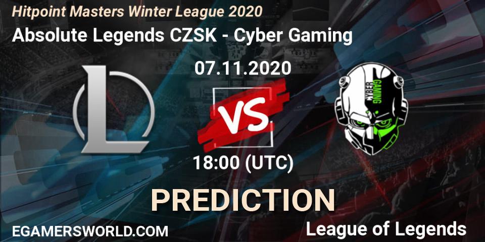 Pronóstico Absolute Legends CZSK - Cyber Gaming. 07.11.2020 at 18:00, LoL, Hitpoint Masters Winter League 2020