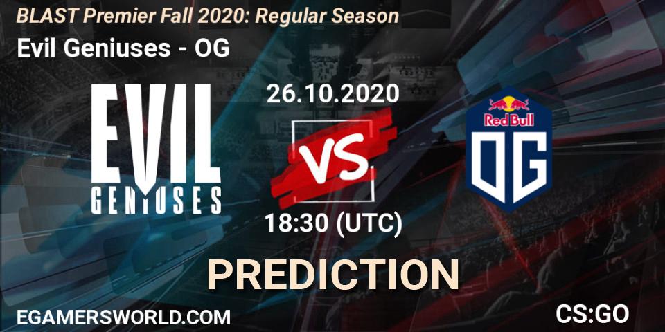 Pronóstico Evil Geniuses - OG. 26.10.2020 at 18:40, Counter-Strike (CS2), BLAST Premier Fall 2020: Regular Season