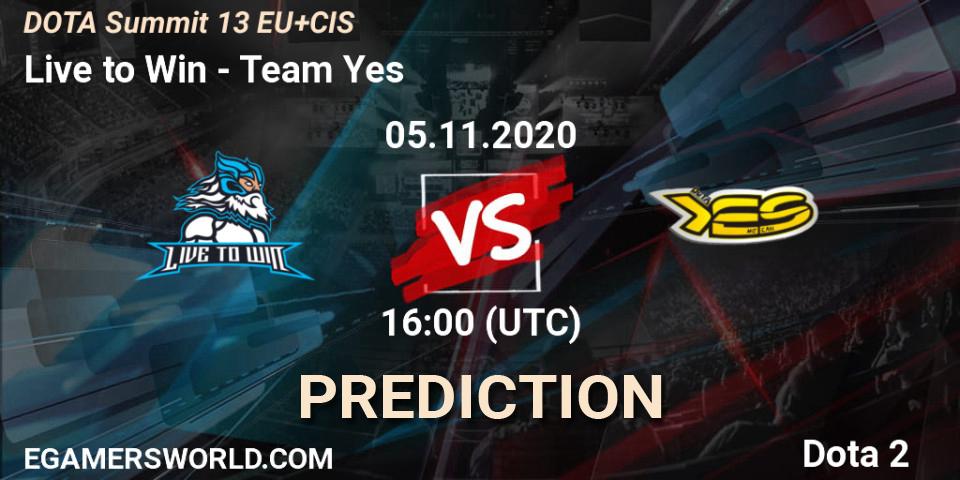 Pronóstico Live to Win - Team Yes. 05.11.2020 at 17:17, Dota 2, DOTA Summit 13: EU & CIS