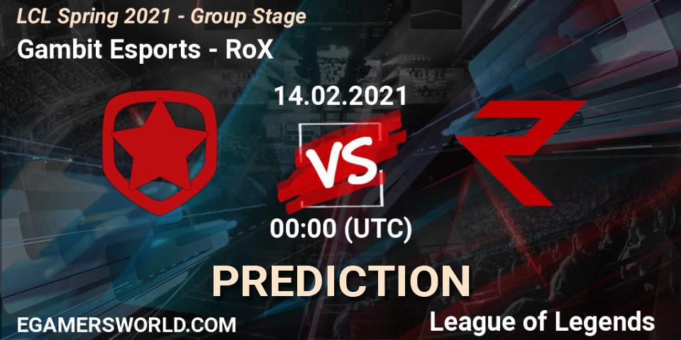 Pronóstico Gambit Esports - RoX. 14.02.2021 at 13:00, LoL, LCL Spring 2021 - Group Stage