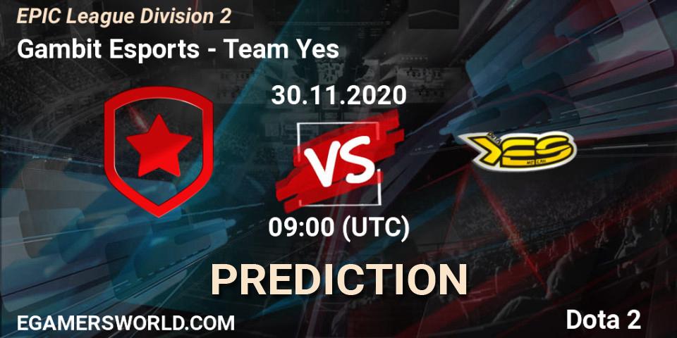 Pronóstico Gambit Esports - Team Yes. 30.11.20, Dota 2, EPIC League Division 2