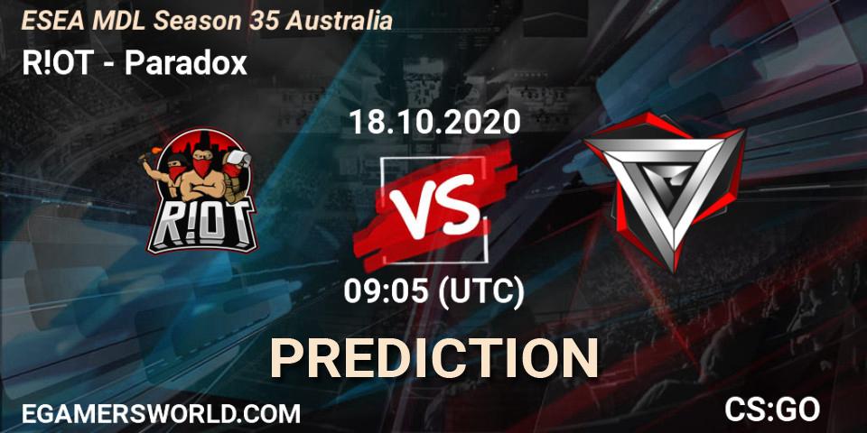 Pronóstico R!OT - Paradox. 26.10.2020 at 10:05, Counter-Strike (CS2), ESEA MDL Season 35 Australia