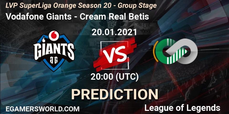 Pronóstico Vodafone Giants - Cream Real Betis. 20.01.2021 at 20:00, LoL, LVP SuperLiga Orange Season 20 - Group Stage