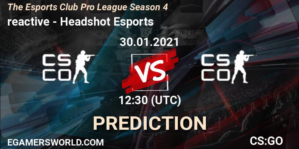 Pronóstico reactive - Headshot Esports. 30.01.2021 at 12:30, Counter-Strike (CS2), The Esports Club Pro League Season 4