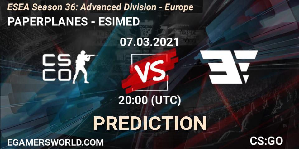 Pronóstico PAPERPLANES - ESIMED. 07.03.2021 at 20:00, Counter-Strike (CS2), ESEA Season 36: Europe - Advanced Division