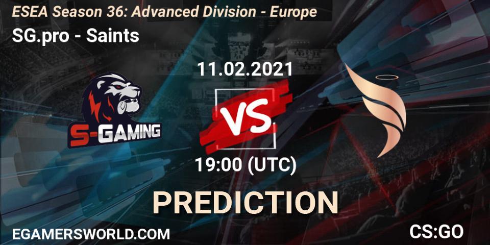 Pronóstico SG.pro - Saints. 11.02.2021 at 19:00, Counter-Strike (CS2), ESEA Season 36: Europe - Advanced Division