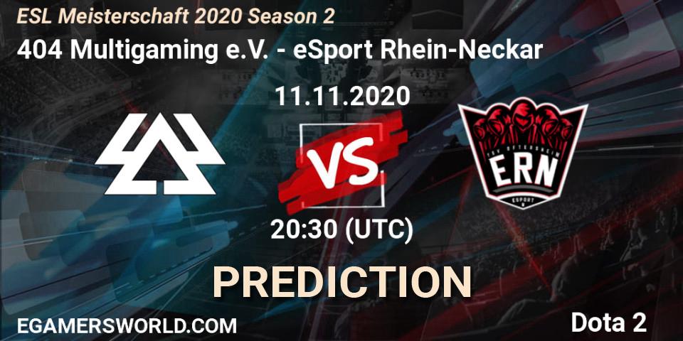 Pronóstico 404 Multigaming e.V. - eSport Rhein-Neckar. 11.11.2020 at 20:29, Dota 2, ESL Meisterschaft 2020 Season 2