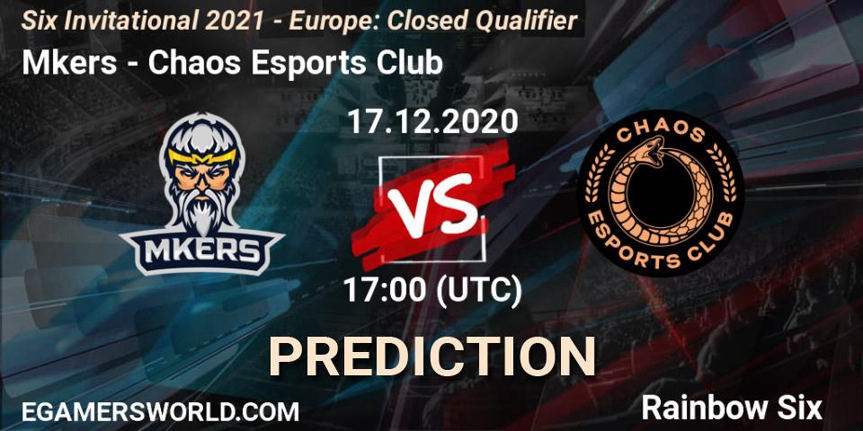 Pronóstico Mkers - Chaos Esports Club. 17.12.20, Rainbow Six, Six Invitational 2021 - Europe: Closed Qualifier