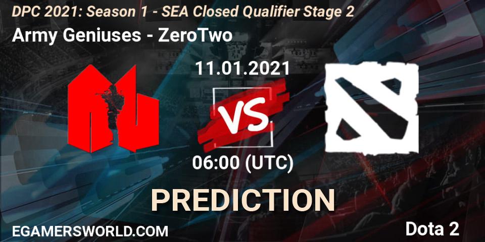 Pronóstico Army Geniuses - ZeroTwo. 11.01.2021 at 06:00, Dota 2, DPC 2021: Season 1 - SEA Closed Qualifier Stage 2