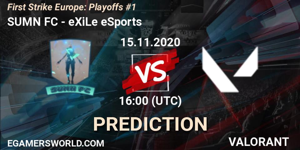 Pronóstico SUMN FC - eXiLe eSports. 15.11.20, VALORANT, First Strike Europe: Playoffs #1