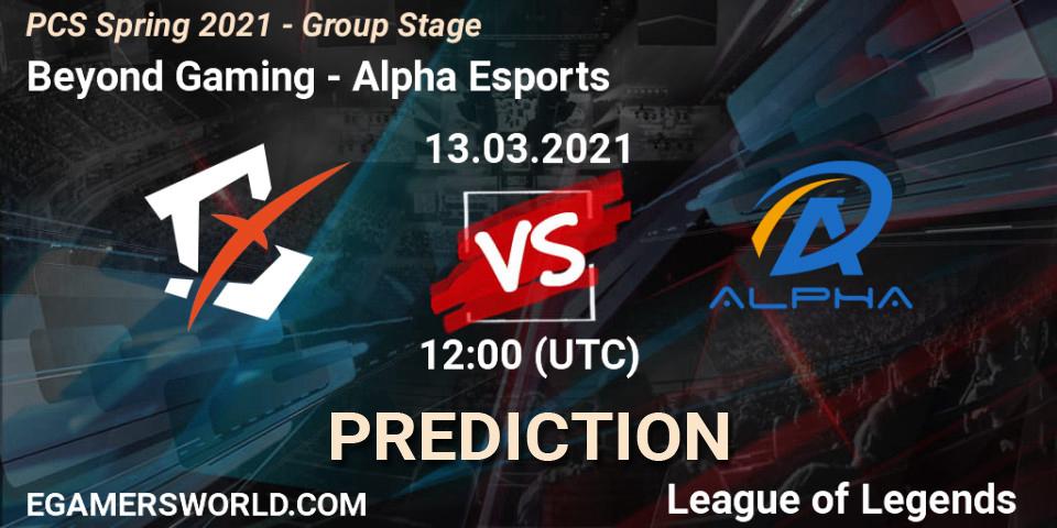 Pronóstico Beyond Gaming - Alpha Esports. 13.03.2021 at 12:00, LoL, PCS Spring 2021 - Group Stage