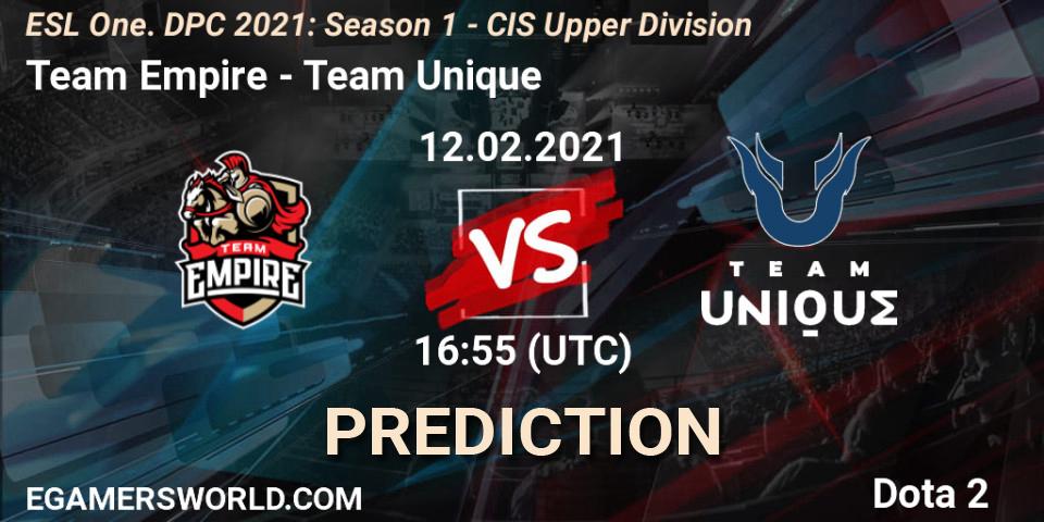 Pronóstico Team Empire - Team Unique. 12.02.2021 at 17:29, Dota 2, ESL One. DPC 2021: Season 1 - CIS Upper Division