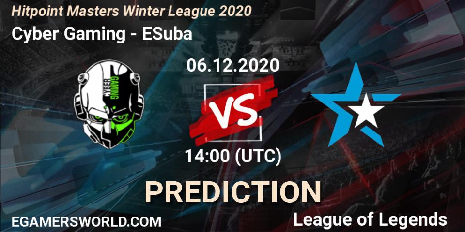 Pronóstico Cyber Gaming - ESuba. 06.12.2020 at 14:00, LoL, Hitpoint Masters Winter League 2020
