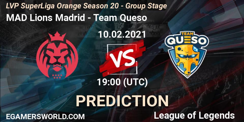 Pronóstico MAD Lions Madrid - Team Queso. 10.02.2021 at 19:15, LoL, LVP SuperLiga Orange Season 20 - Group Stage
