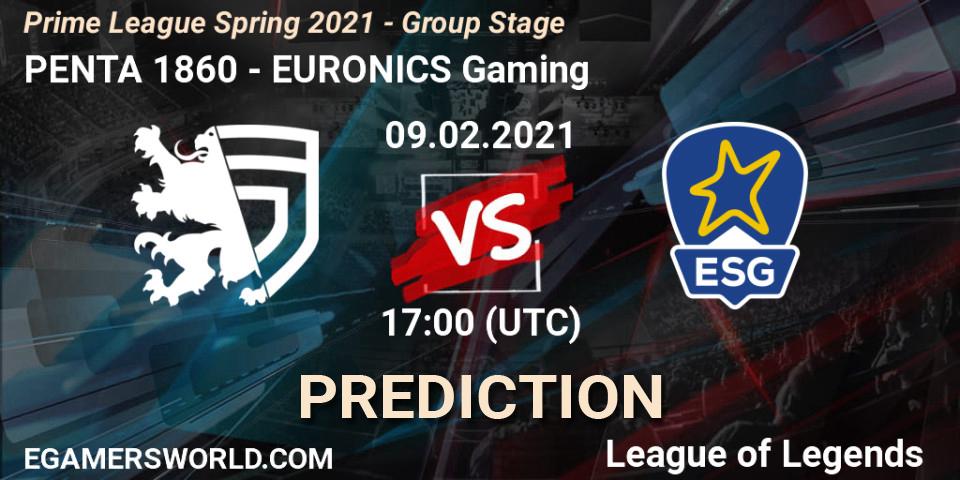 Pronóstico PENTA 1860 - EURONICS Gaming. 09.02.2021 at 19:00, LoL, Prime League Spring 2021 - Group Stage