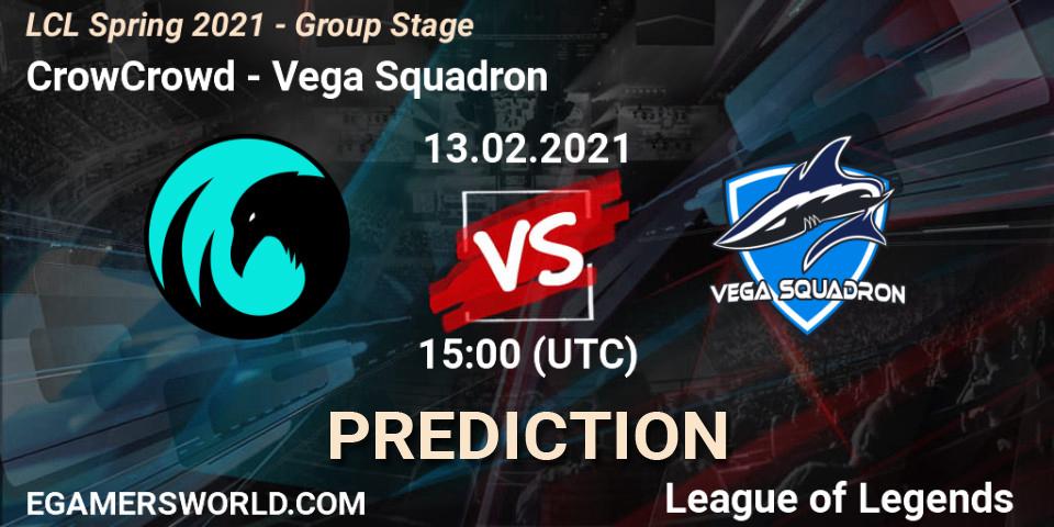 Pronóstico CrowCrowd - Vega Squadron. 13.02.2021 at 15:00, LoL, LCL Spring 2021 - Group Stage