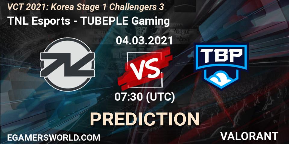 Pronóstico TNL Esports - TUBEPLE Gaming. 04.03.2021 at 07:30, VALORANT, VCT 2021: Korea Stage 1 Challengers 3