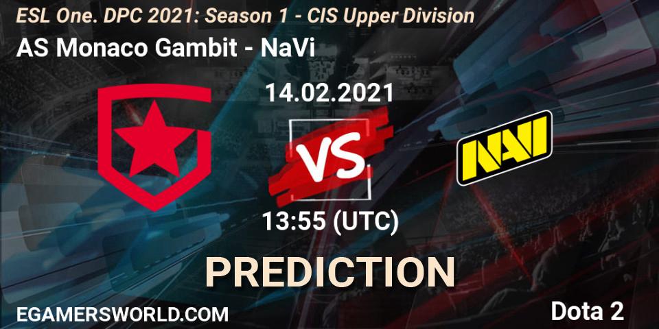Pronóstico AS Monaco Gambit - NaVi. 14.02.21, Dota 2, ESL One. DPC 2021: Season 1 - CIS Upper Division