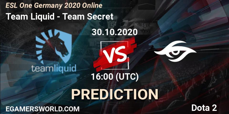 Pronóstico Team Liquid - Team Secret. 30.10.2020 at 16:01, Dota 2, ESL One Germany 2020 Online