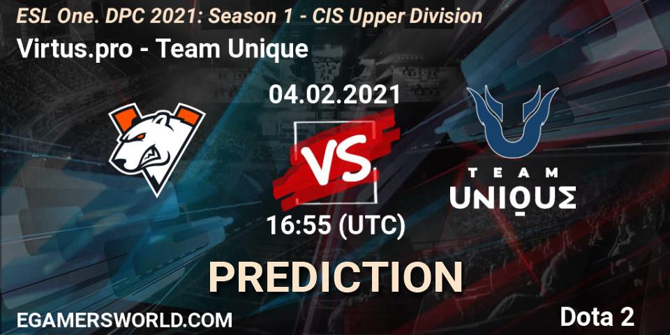 Pronóstico Virtus.pro - Team Unique. 04.02.2021 at 17:41, Dota 2, ESL One. DPC 2021: Season 1 - CIS Upper Division