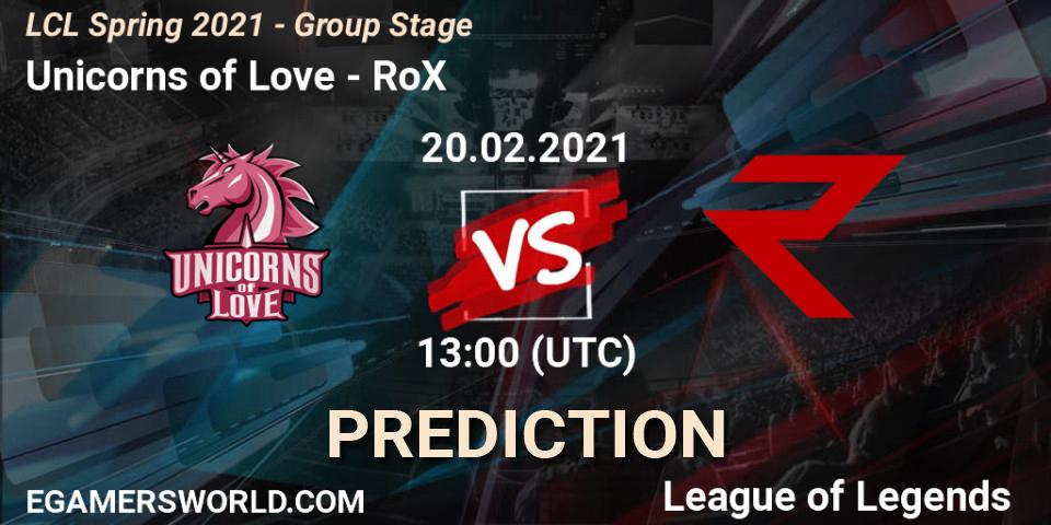 Pronóstico Unicorns of Love - RoX. 20.02.2021 at 13:00, LoL, LCL Spring 2021 - Group Stage