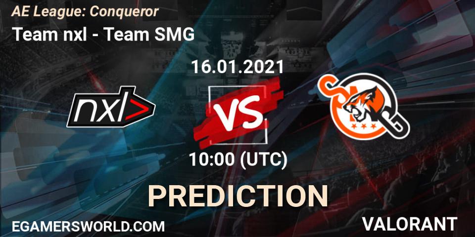 Pronóstico Team nxl - Team SMG. 16.01.2021 at 10:00, VALORANT, AE League: Conqueror