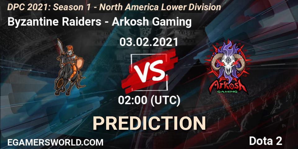 Pronóstico Byzantine Raiders - Arkosh Gaming. 03.02.2021 at 02:00, Dota 2, DPC 2021: Season 1 - North America Lower Division