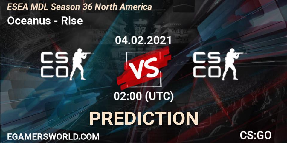 Pronóstico Oceanus - Rise. 18.02.2021 at 02:00, Counter-Strike (CS2), MDL ESEA Season 36: North America - Premier Division