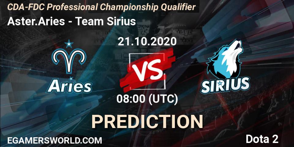 Pronóstico Aster.Aries - Team Sirius. 21.10.2020 at 08:16, Dota 2, CDA-FDC Professional Championship Qualifier