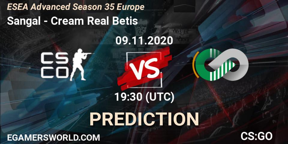 Pronóstico Sangal - Cream Real Betis. 10.11.2020 at 18:30, Counter-Strike (CS2), ESEA Advanced Season 35 Europe