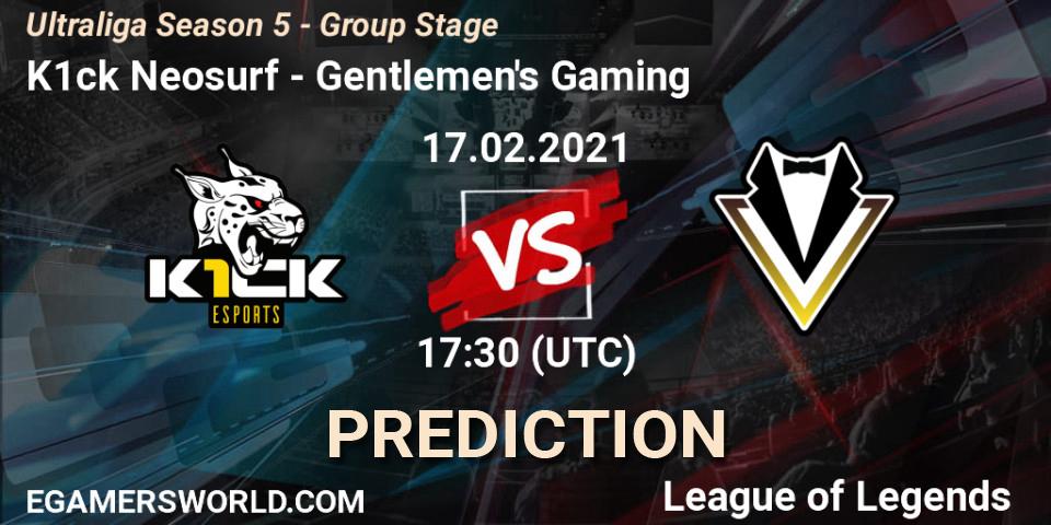 Pronóstico K1ck Neosurf - Gentlemen's Gaming. 17.02.2021 at 17:30, LoL, Ultraliga Season 5 - Group Stage