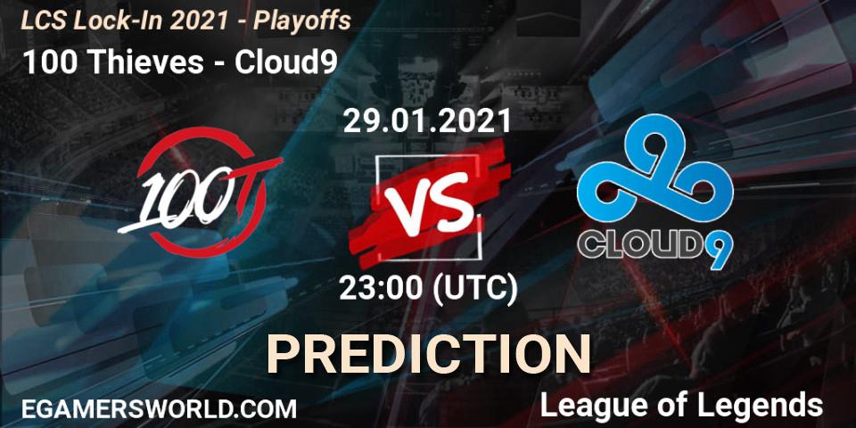Pronóstico 100 Thieves - Cloud9. 29.01.2021 at 22:28, LoL, LCS Lock-In 2021 - Playoffs