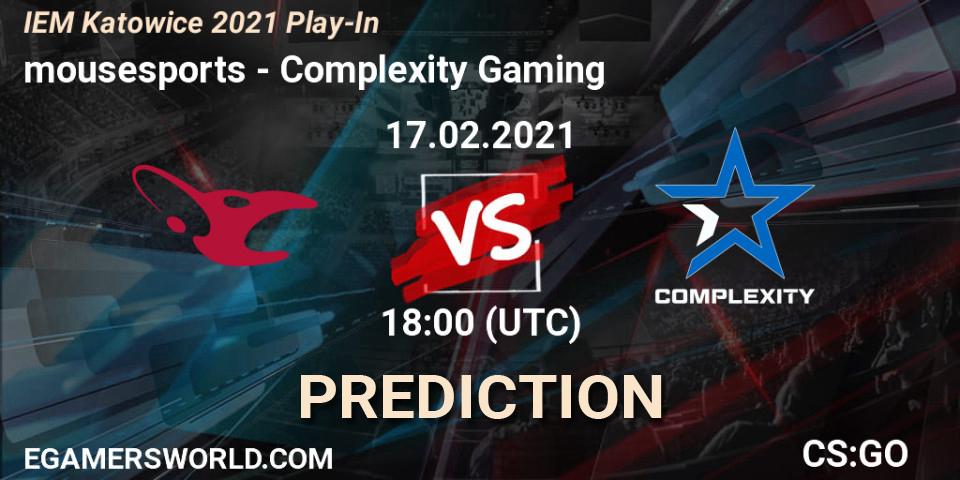 Pronóstico mousesports - Complexity Gaming. 17.02.2021 at 18:15, Counter-Strike (CS2), IEM Katowice 2021 Play-In