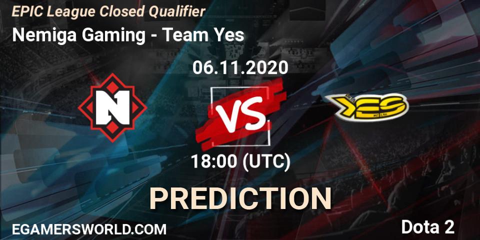 Pronóstico Nemiga Gaming - Team Yes. 06.11.2020 at 17:42, Dota 2, EPIC League Closed Qualifier