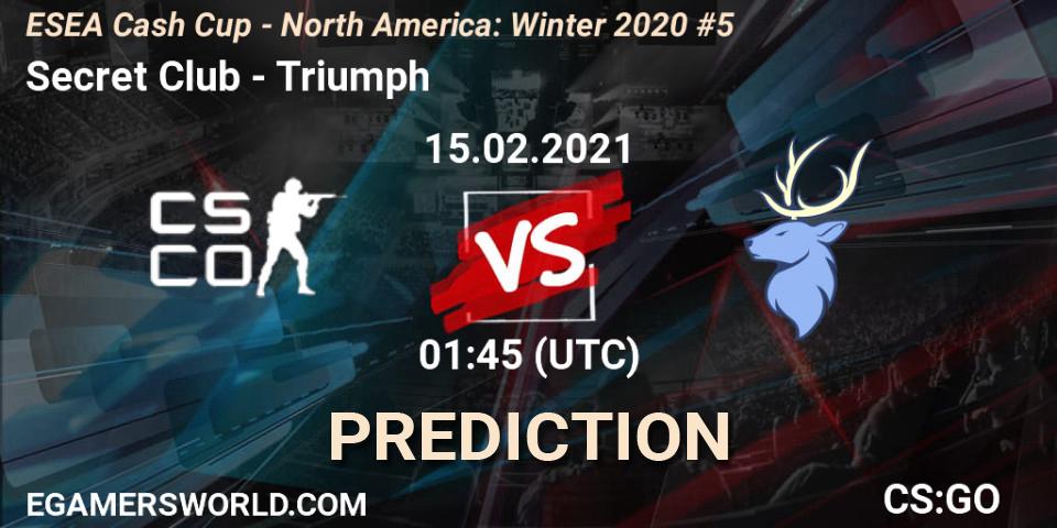 Pronóstico Secret Club - Triumph. 15.02.2021 at 21:00, Counter-Strike (CS2), ESEA Cash Cup - North America: Winter 2020 #5