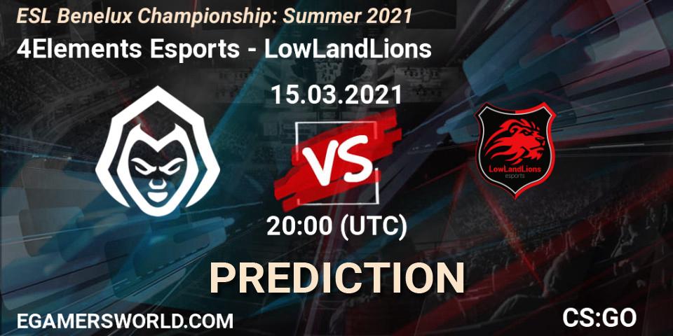Pronóstico 4Elements Esports - LowLandLions. 15.03.2021 at 20:00, Counter-Strike (CS2), ESL Benelux Championship: Summer 2021