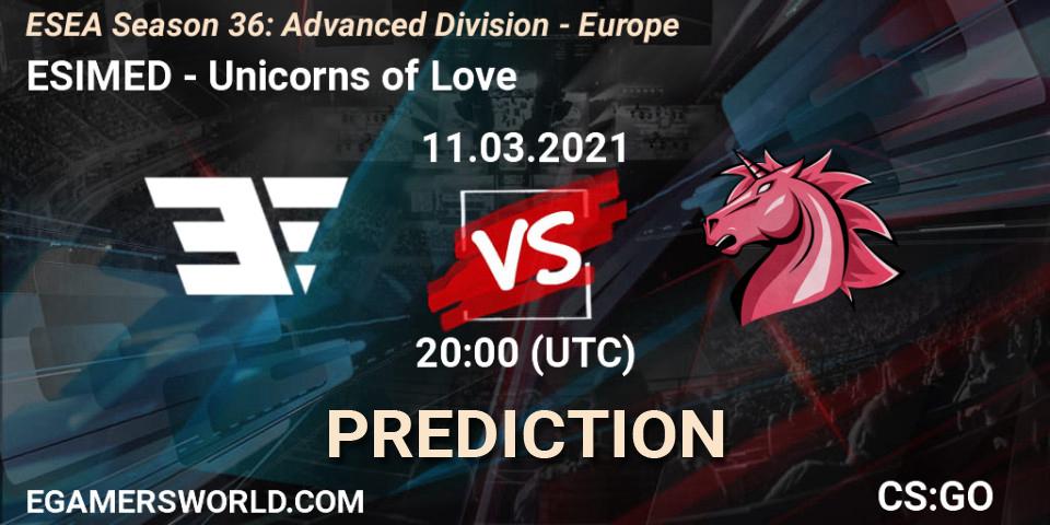 Pronóstico ESIMED - Unicorns of Love. 11.03.2021 at 20:00, Counter-Strike (CS2), ESEA Season 36: Europe - Advanced Division
