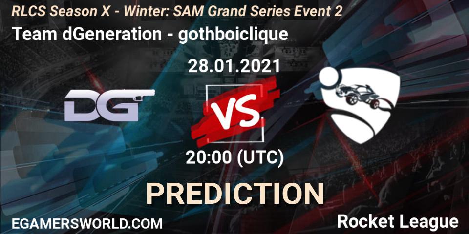 Pronóstico Team dGeneration - gothboiclique. 28.01.2021 at 20:00, Rocket League, RLCS Season X - Winter: SAM Grand Series Event 2