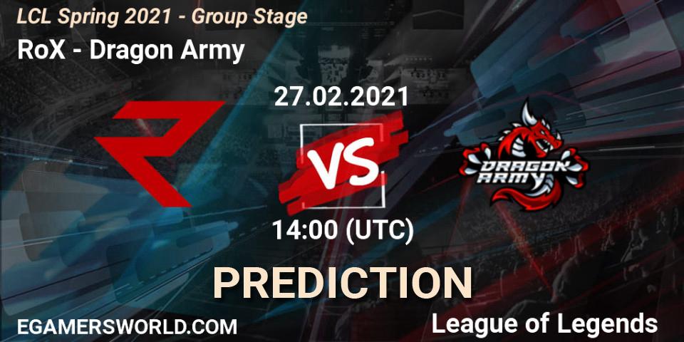 Pronóstico RoX - Dragon Army. 27.02.2021 at 14:10, LoL, LCL Spring 2021 - Group Stage