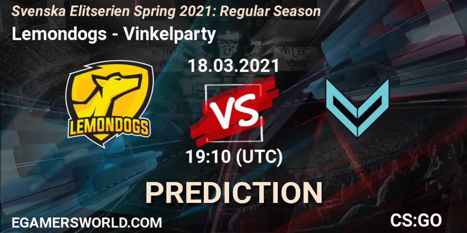 Pronóstico Lemondogs - Vinkelparty. 18.03.2021 at 19:10, Counter-Strike (CS2), Svenska Elitserien Spring 2021: Regular Season