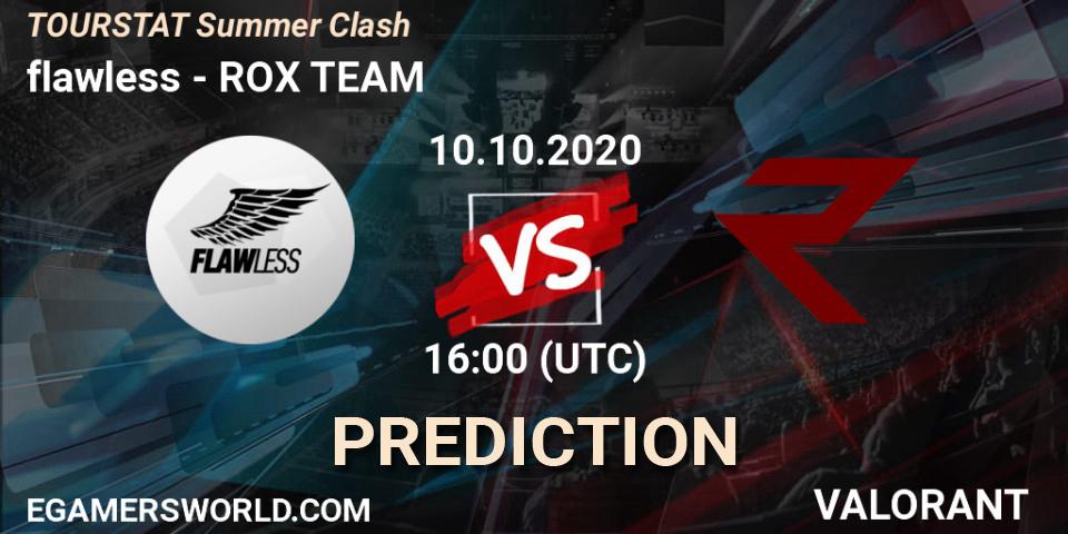 Pronóstico flawless - ROX TEAM. 10.10.2020 at 16:00, VALORANT, TOURSTAT Summer Clash