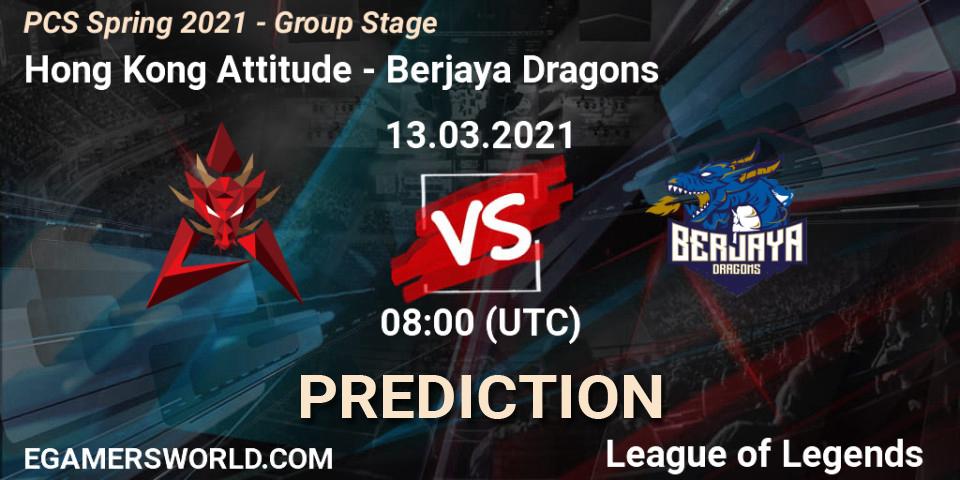 Pronóstico Hong Kong Attitude - Berjaya Dragons. 13.03.2021 at 08:00, LoL, PCS Spring 2021 - Group Stage