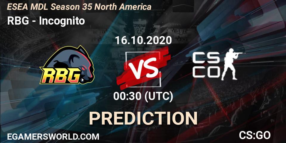 Pronóstico RBG - Incognito. 16.10.2020 at 00:30, Counter-Strike (CS2), ESEA MDL Season 35 North America