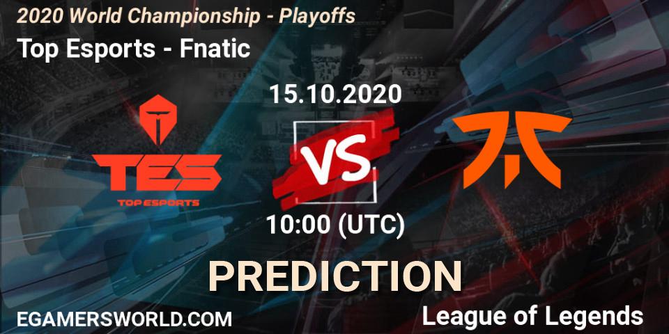Pronóstico Top Esports - Fnatic. 17.10.2020 at 09:26, LoL, 2020 World Championship - Playoffs